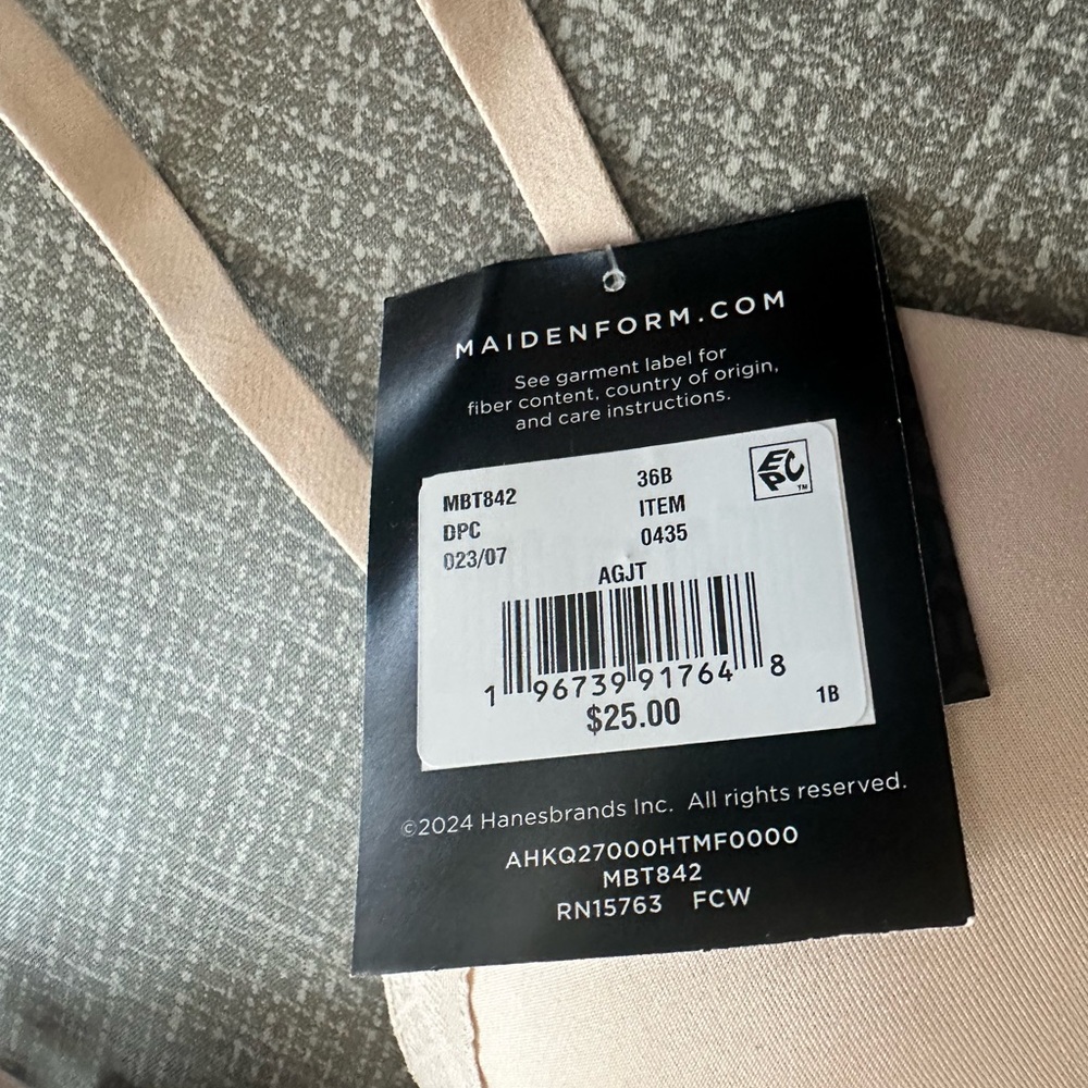 Maidenform Wireless T-Shirt Bra 36B Nude Beige Lightly Lined Straps NEW - Picture 8 of 9